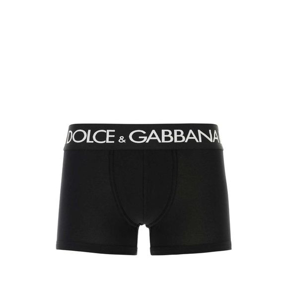 Dolce & Gabbana Men Black Boxer With Contrast Logo Band In Stretch Cotton For Men